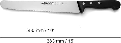 Arcos Pastry Knife/Cake Knife 10 Inch Nitrum Stainless Steel and 250 mm blade. Ergonomic Polyoxymethylene POM Handle. Polypropylene core with soft rubber coating. Series Universal. Color Black