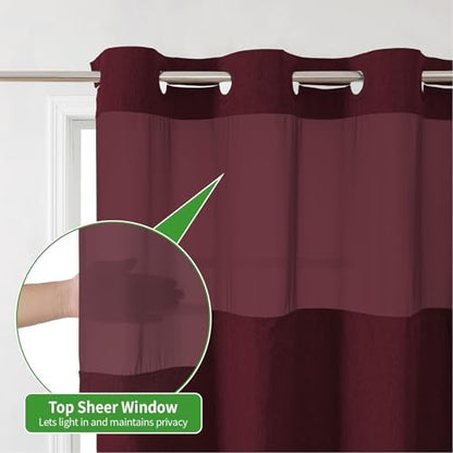 eachope No Hook Fabric Shower Curtain with Snap-in Liner,71x86 Burgundy