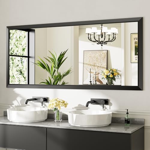 Briivue Black Metal Framed Bathroom Wall Mirror, 72x32 Inch