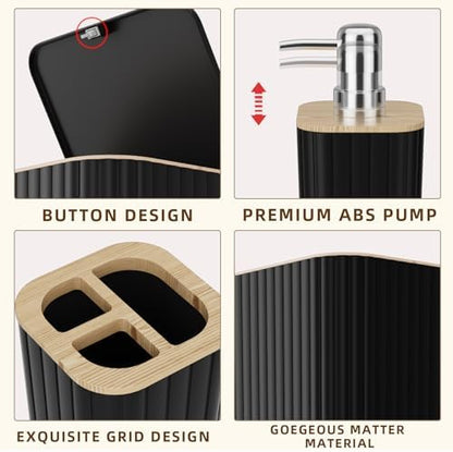 XLHOMO Bathroom Accessories Set - Elegant Black Bathroom Set, 10PC Bathroom Accessory Set, Toilet Brush, Trash Can, Qtip Holder Dispenser & Soap Dispenser
