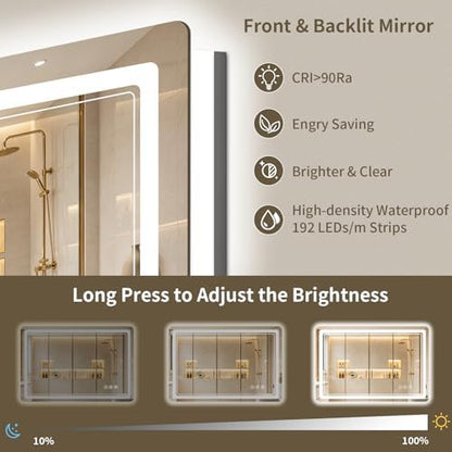 30"x50" LED Bathroom Mirror with Lights, Backlit + Front Lit, Anti-Fog, Lighted Bathroom Mirror for Wall, HD Shatterproof Tempered Glass, Dimmable, Memory Function (Horizontal/Vertical)