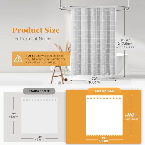 BTTN Long Boho Farmhouse Linen Heavy Duty Shower Curtain, 72x84, Gray/Grey