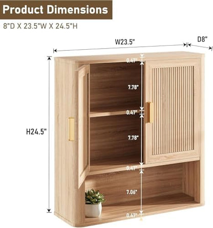 Bathroom Wall Storage Cabinet, Medicine Cabinet with Adjustable Wood Shelf & Doors, Over the Toilet Storage Cabinet Above Toilet Storage for Laundry Room & Living Room Kitchen Storage Islands (Oak)