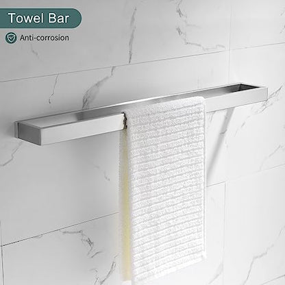 Brushed Bathroom Hardware Accessories Set 4 Pieces Brushed Nickel Towel Bar Set, 23.6 Inch Towel Rack Set SUS304 Stainless Steel Bathroom Set,Wall Mounted