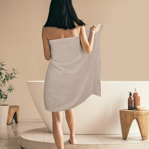 GLAMBURG 100% Cotton Oversized 2 Pack Bath Sheets 35x70, Ultra Soft Highly Absorbant Compact Quickdry & Lightweight Large Bath Sheet Set, Ideal for Gym Travel Camp Pool - Tan