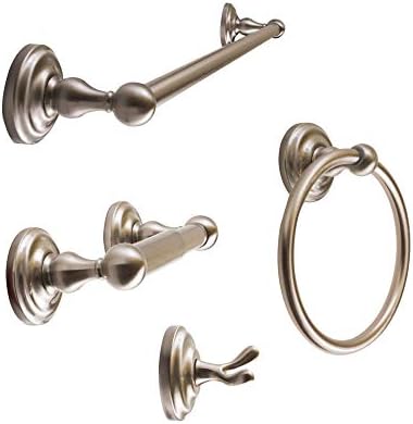 SENTO ROBIKI Modern Nickel Bathroom Hardware Accessories Set, Includes Robe Hook, Toilet Paper Holder, Towel Ring, 24" Towel Bar, Duty Metal Bath Hardware Set Wall Mounted(4-Piece, Satin Nickel)