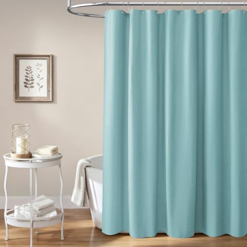 BTTN Teal Linen Textured Waterproof Fabric Shower Curtain, 72x72, Turquoise
