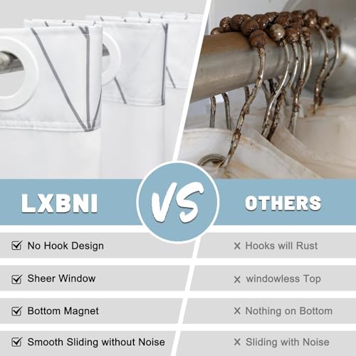 LXBNI Chevron No Hook Shower Curtain with Liner, Grey White 71 x 74