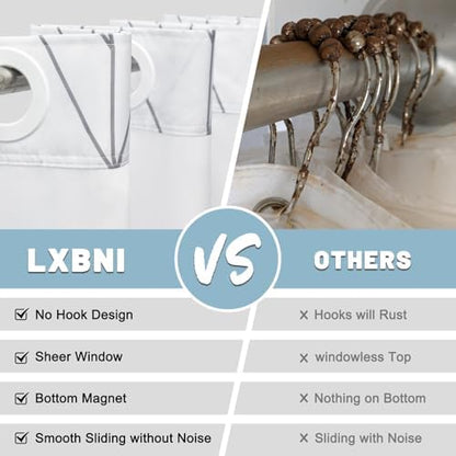 LXBNI Chevron No Hook Shower Curtain with Liner, Grey White 71 x 74