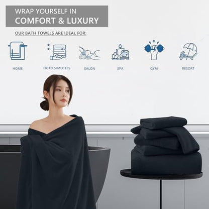 Extra Large Bath Sheet 4 Piece (35"x70")-Ultra Soft Oversized Bath Towel,Bath Sheet Set for Bathroom Hotel,Plush Highly Absorbent Quick Dry Shower Towel Set for Adults,Bath Towel Set Black