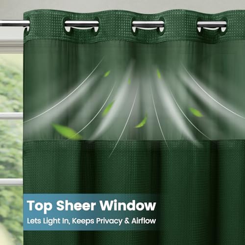 No Hook Waffle Shower Curtain with Snap in Liner Set, 71x74, Dark Green