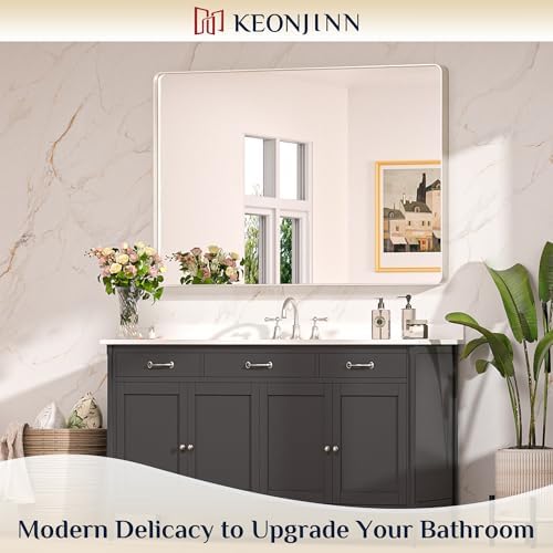 Keonjinn 48 x 36 Inch Brushed Nickel Bathroom Vanity Mirror, Aluminum Frame