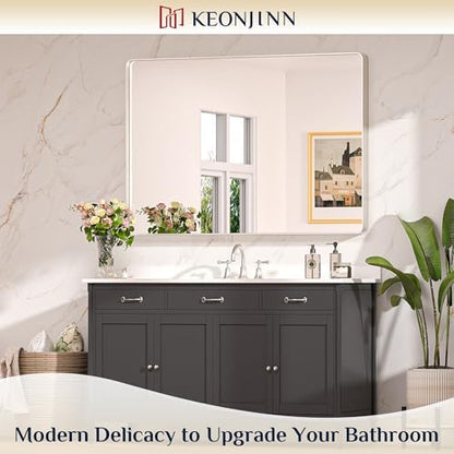 Keonjinn 48 x 36 Inch Brushed Nickel Bathroom Vanity Mirror, Aluminum Frame