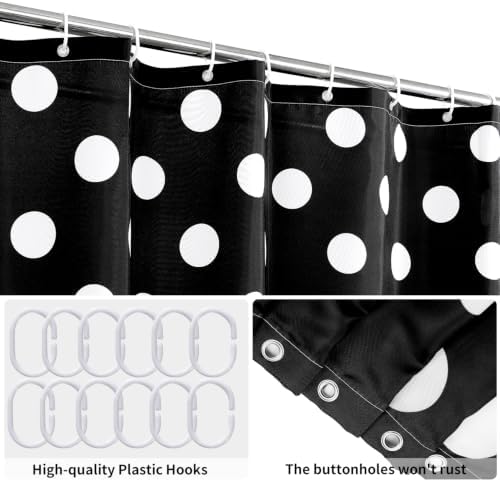 Polka Dots Shower Curtain, Black White Waterproof Fabric Shower Curtain for Bathroom with Modern Abstract Geometric Circle Bath Curtain Decor with Hooks, Machine Washable, 72''Wx84''L