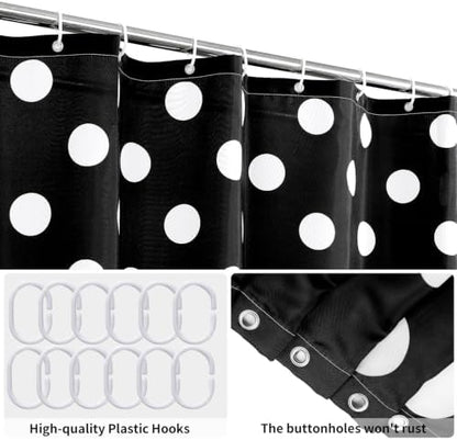 Polka Dots Shower Curtain, Black White Waterproof Fabric Shower Curtain for Bathroom with Modern Abstract Geometric Circle Bath Curtain Decor with Hooks, Machine Washable, 72''Wx84''L