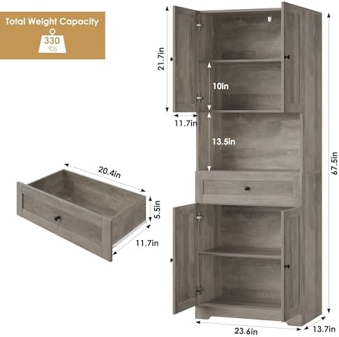 HIFIT Tall Bathroom Storage Cabinet with Drawer, Modern Linen Cabinet,Brown