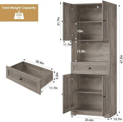 HIFIT Tall Bathroom Storage Cabinet with Drawer, Modern Linen Cabinet,Brown