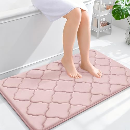OLANLY Memory Foam Bath Mat Rug 36x24, Ultra Soft Bathroom Rugs, Pink