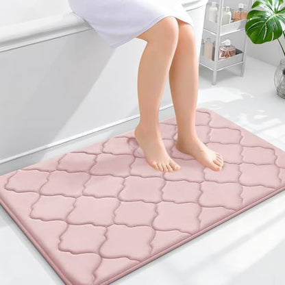 OLANLY Memory Foam Bath Mat Rug 36x24, Ultra Soft Bathroom Rugs, Pink
