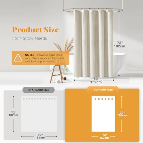 BTTN Linen Textured Waterproof Fabric Shower Curtain, 60x72, Light Cream