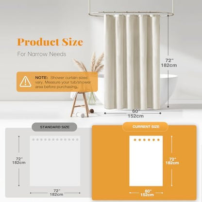 BTTN Linen Textured Waterproof Fabric Shower Curtain, 60x72, Light Cream