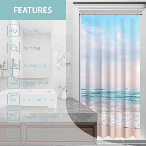 Small Stall RV Half Size Ocean Beach Coastal Seaside Shower Curtain for Bathroom 36W*72H Inch Nautical Summer Beachy Bathtub Decor Waterproof Polyester Fabric Set with 12 Hooks(6 Holes)