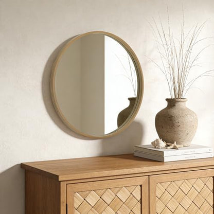 WallBeyond Round Wood Mirror 24 inch Circle Wall Mirror for Bathroom Round Wall Mirror for Wall Decor, Vanity, Entryway Living Room (Natural)