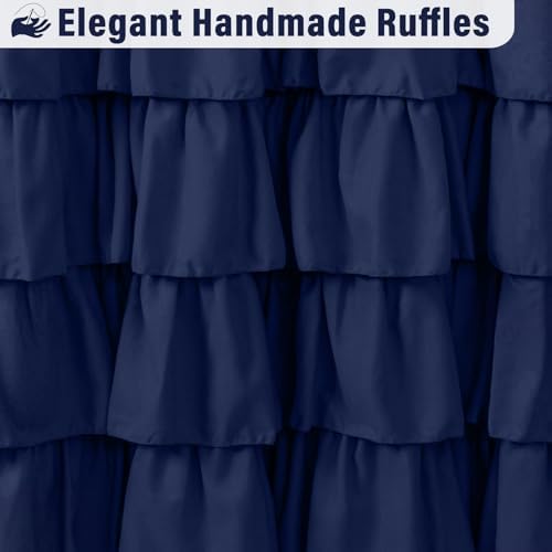 Seasonwood Navy Blue Ruffle Shower Curtain Farmhouse Shower Curtain 72 X 78