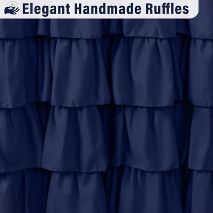 Seasonwood Navy Blue Ruffle Shower Curtain Farmhouse Shower Curtain 72 X 78