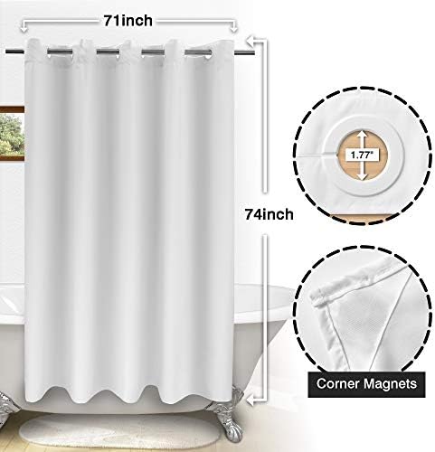 River Dream No Hook Fabric Shower Curtain TPU Lining, White, 71x74