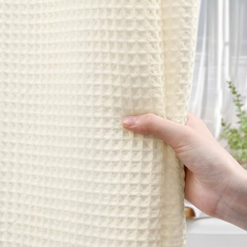 Waffle Weave Shower Curtain Heavyweight Cotton Fabric Ivory 72Wx75L