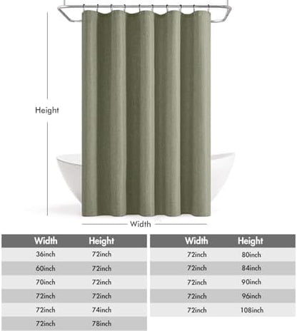 ANRODUO Olive Green Linen Textured Fabric Shower Curtain Set - W60xL72