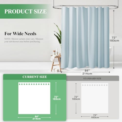 Dynamene Extra Wide Waffle Shower Curtain 256 GSM Fabric 84x72 Fog Blue