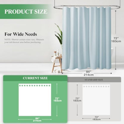Dynamene Extra Wide Waffle Shower Curtain 256 GSM Fabric 84x72 Fog Blue