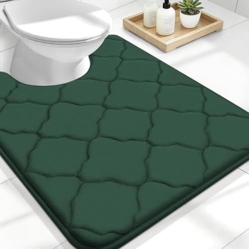 OLANLY Memory Foam Toilet Rugs U-Shaped 24x20, Soft Bath Mat, Dark Green