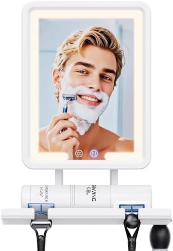 Heated Shower Mirror Fogless for Shaving (Gen 3) - 3 Colors Stepless Dimmable Lights, Anti-Fog Shaving Mirror with Razor Holder, No-Drilling, Removable - White