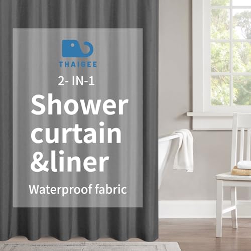 Extra Long Fabric Shower Curtain,No Liner Needed,72x96,CharcoalGrey