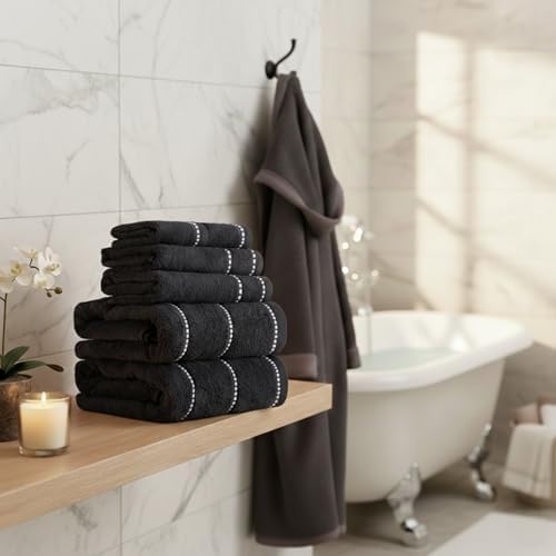 Lavish Home Bathroom Towels Set, Bathroom Accessories, Black, Set of 6