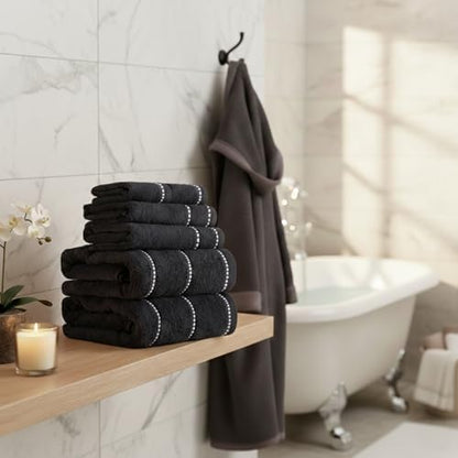 Lavish Home Bathroom Towels Set, Bathroom Accessories, Black, Set of 6