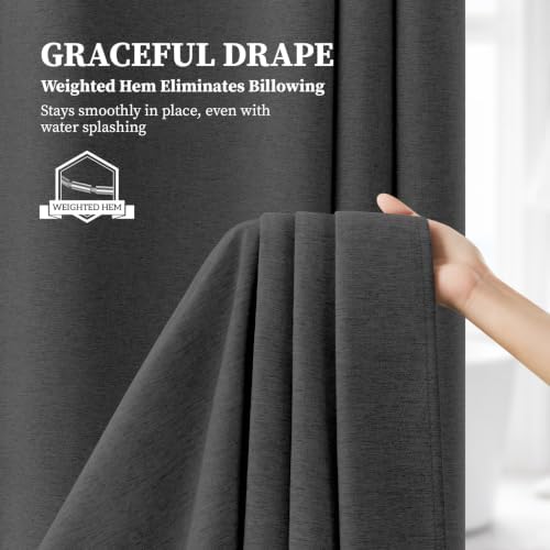 BTTN 60x72 Linen Textured Waterproof Fabric Shower Curtain, Charcoal Grey