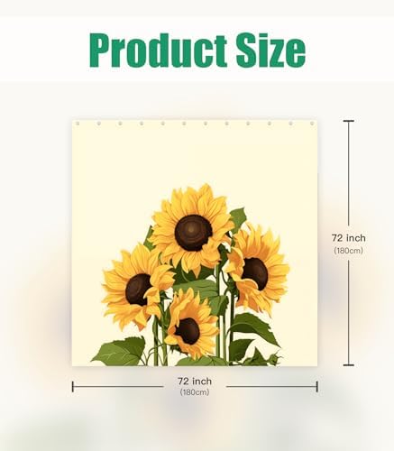 Bathroom Shower Curtain Cute Cortinas para Baño 72 x 72, Sunflower