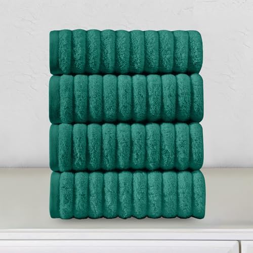 Elegant Comfort Luxury 100% Turkish Cotton Corduroy Ribbed 4 Pack Hand Towel Set 16 x 28 Inch - Absorbent, Super Soft, Quick Dry, Premium Towels for Bathroom, Gym, Spa and Hotel Use, Turquoise