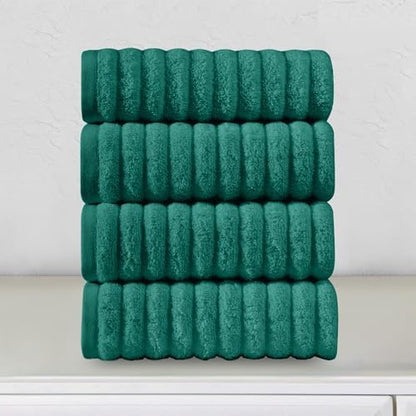 Elegant Comfort Luxury 100% Turkish Cotton Corduroy Ribbed 4 Pack Hand Towel Set 16 x 28 Inch - Absorbent, Super Soft, Quick Dry, Premium Towels for Bathroom, Gym, Spa and Hotel Use, Turquoise