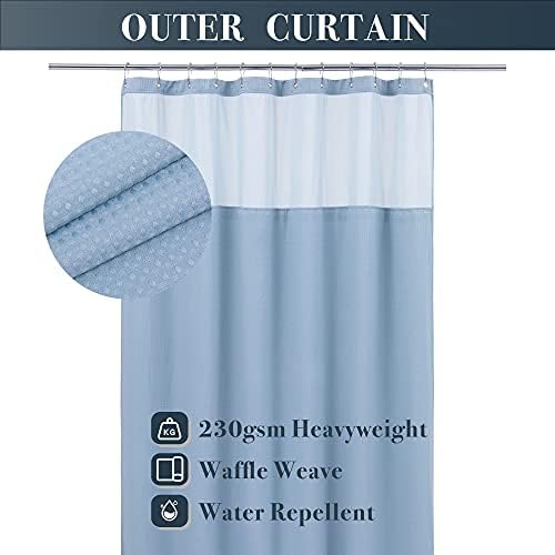 N&Y HOME Waffle Weave Shower Curtain with Snap-in Liner Set Blue, 71x72