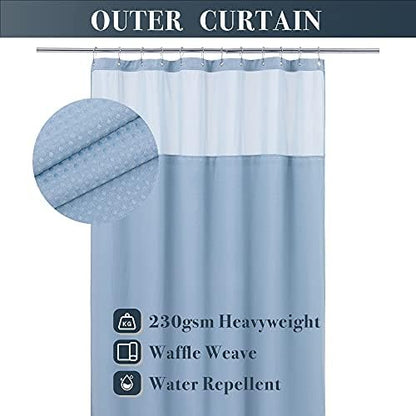 N&Y HOME Waffle Weave Shower Curtain with Snap-in Liner Set Blue, 71x72