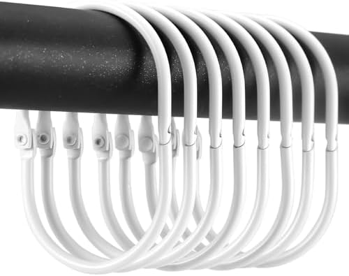 Goowin 24 Pcs Shower Curtain Rings, Shower Curtain Hooks, Oval Snap Shower Rings for Curtain, Metal Shower Curtain Rings Rust Proof, Glide Smoothly Shower Hooks for Shower Curtain Rod (White)