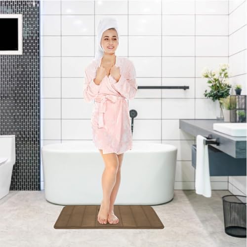 RUN HELIX Brown Bathroom Rugs Memory Foam Bath Mat Set 3 Piece Non-Slip Bath Rugs, Absorbent Shaggy Mats, Machine Wash,Perfect Plush Mats, Bathroom Carpets Set with U-Shaped Toilet Mat-Bedroom Rug
