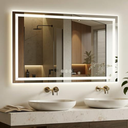 60"x36" LED Bathroom Mirror with Anti-Fog, Backlit & Front Lights, Memory