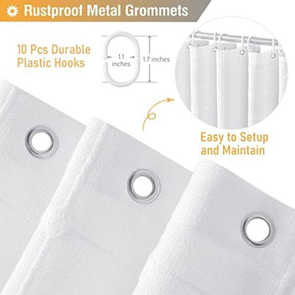 BTTN 60x72 Boho Farmhouse Linen Heavy Duty Fabric Shower Curtain Set, White