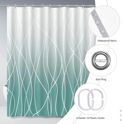Striped Shower Curtain for Bathroom, Ombre Teal, 72" W x 72" L
